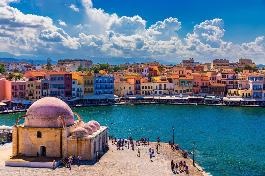 Port of Chania in Crete during the day.