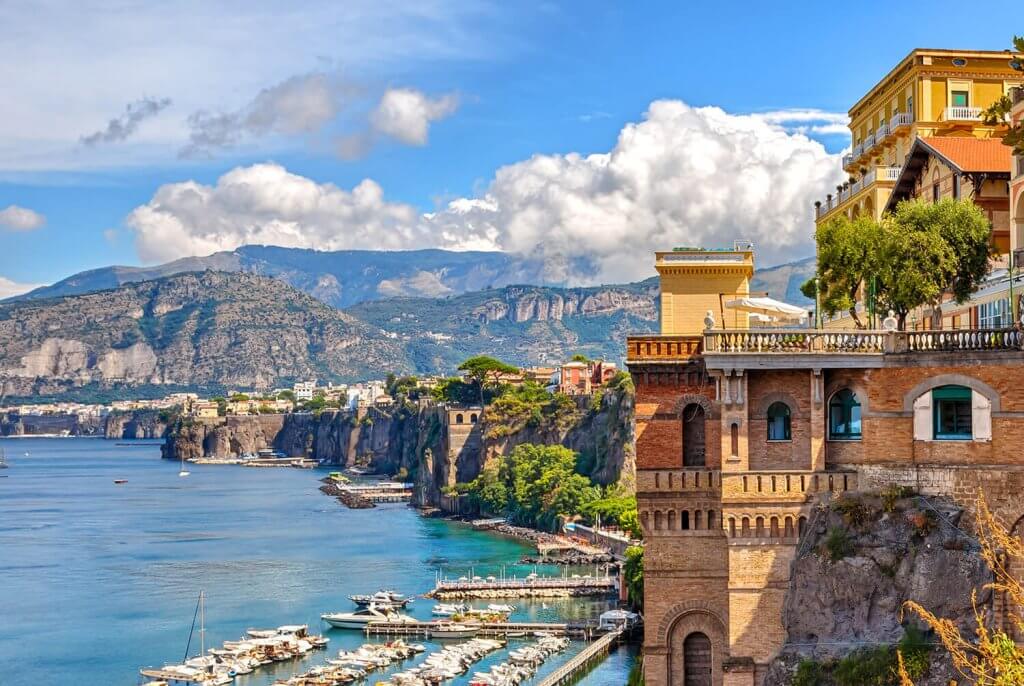 View of the castle and the sea of Sorrento in Italy