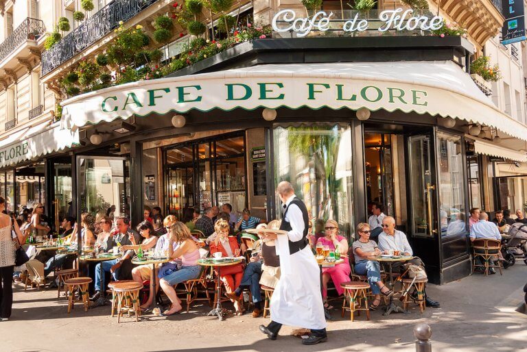 Famous Café de Flore in Paris from outside.