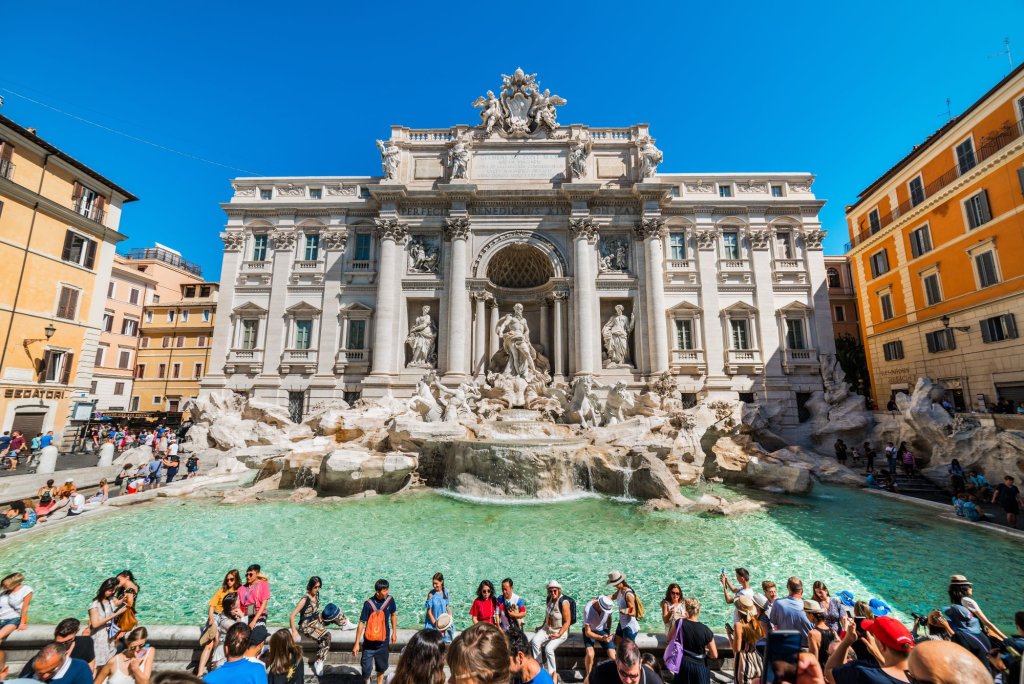 View of the Trevi Fountain in Rome.