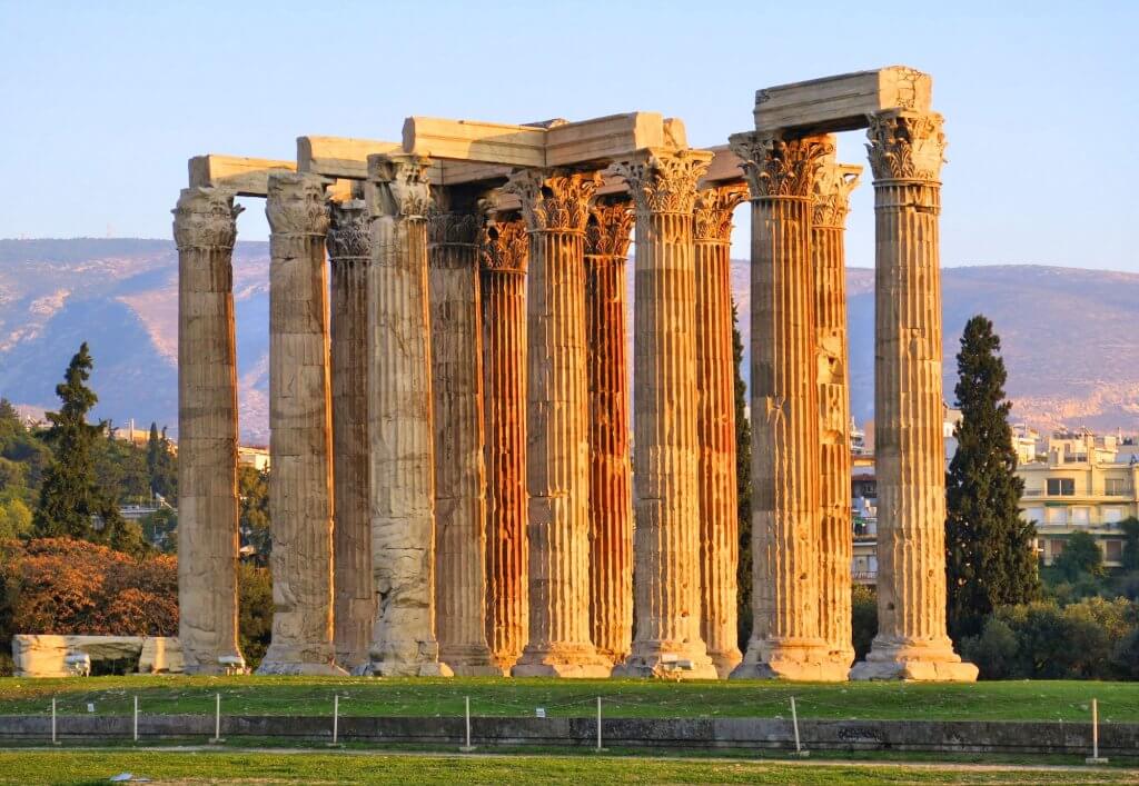 View of the Temple of Olympian Zeus in Athens.