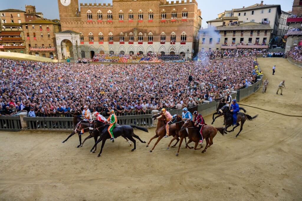 The most important Horse Race in Siena, called "Palio de Siena".