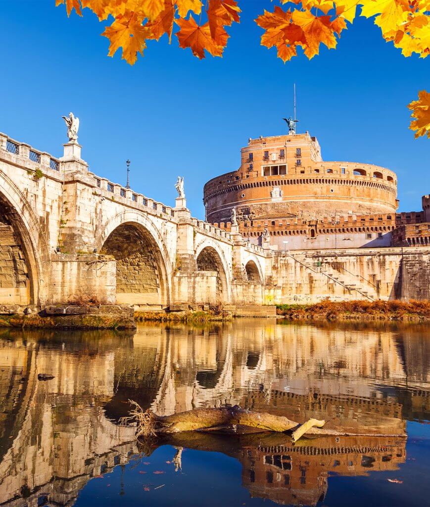 View of the bridge and the Castel Sant'Angelo in Rome