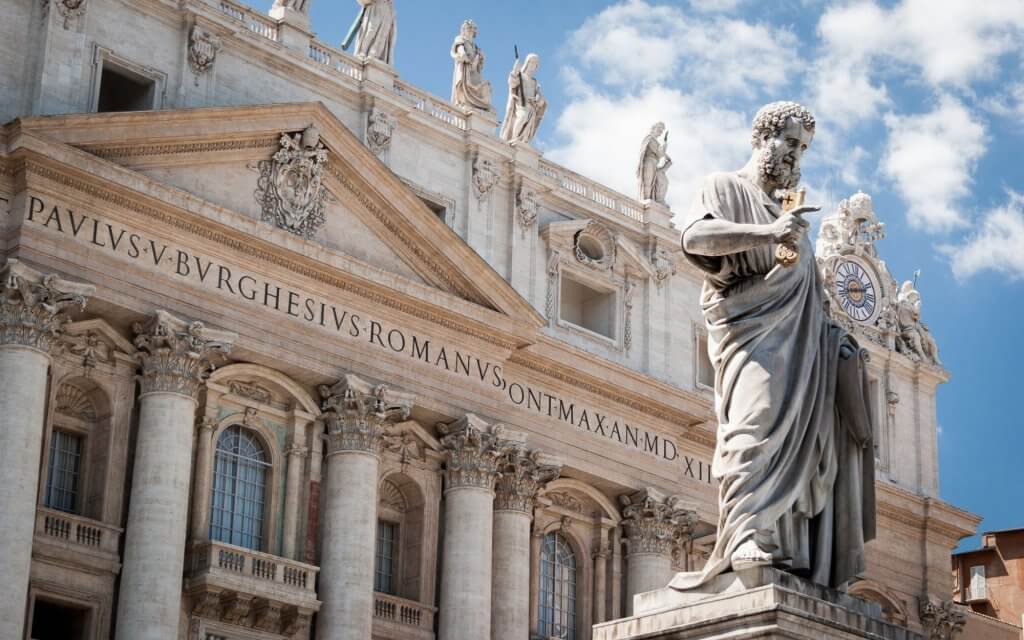 View of the Vatican Museums building in Rome.