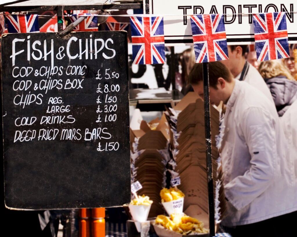 Fish and chip shop at Camden market in London.