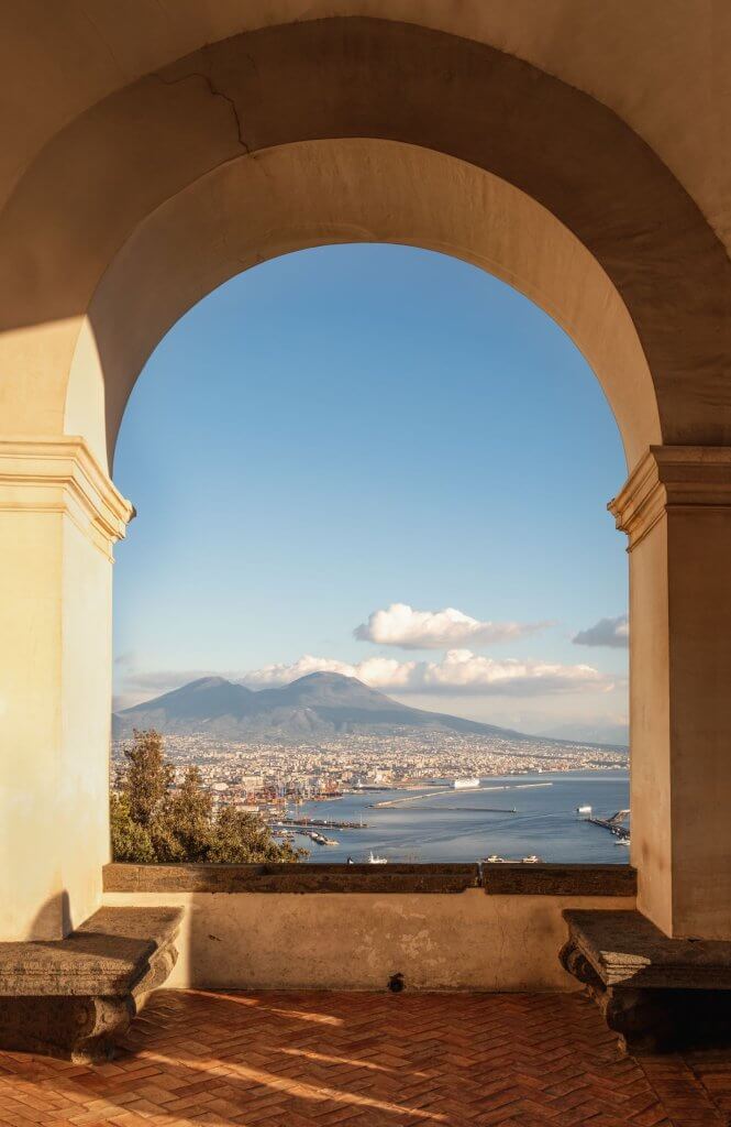 View of Mount Vesuvius Volcano in Naples.