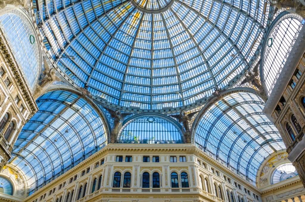Interior of ancient gallery Galleria Umberto I in Naples.