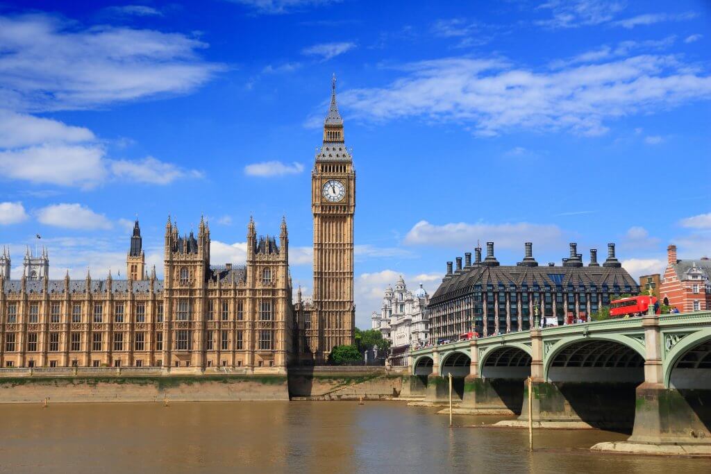 Palace of Westminster in London, with Big Ben.