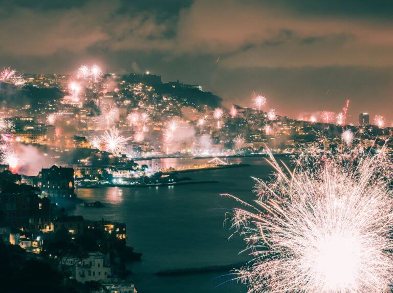 From early evening until late at night, spectacular fireworks are set off to welcome the New Year.