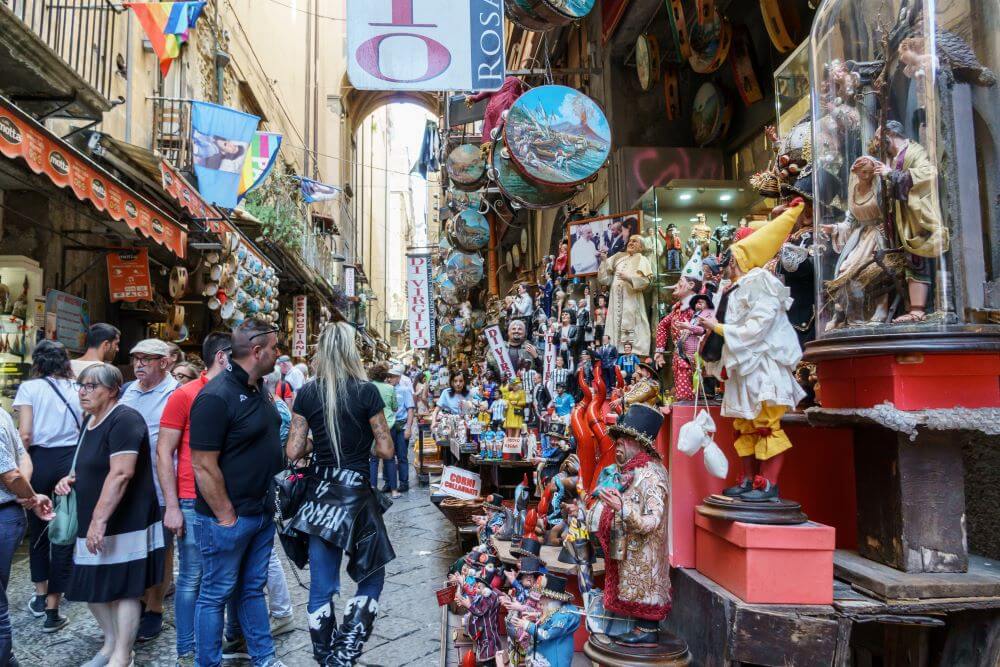 The famous street of traditional nativity scenes, San Gregorio Armeno, in the historic centre of Naples