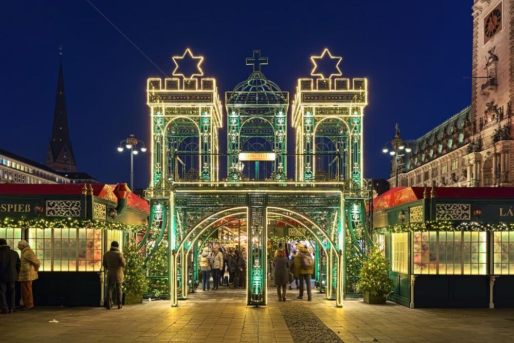 One of the entrances to Christmas market at Town Hall