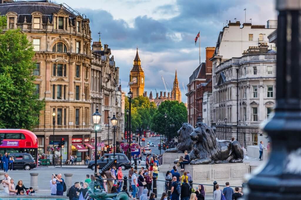 Trafalgar Square during the day