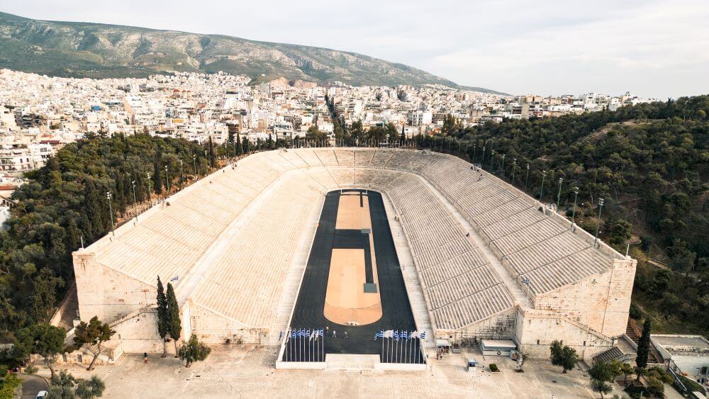 The Panathenaic Stadium (329 BC) in Athens hosted the first Olympic Games